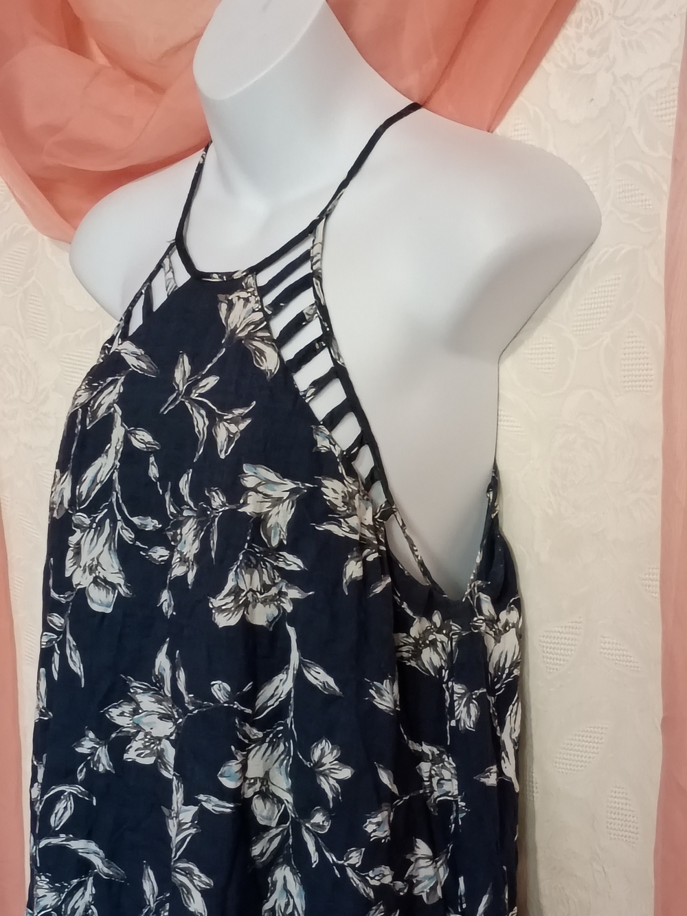 Mittoshop Ladies Navy Floral Halter Mini Dress Sz Lg - Picture 4 of 7
